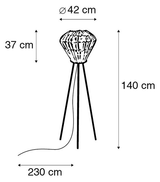 Rustikální stojací lampa trojnožka bambus s bílou - Canna Diamond