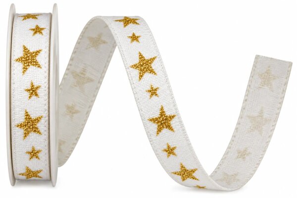 Vánoční stuha bavlněná STAR LIGHT bílá 15mm x 3,5m