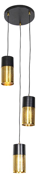 Industriální závěsná lampa černá se zlatými kulatými 3 světly - Raspi