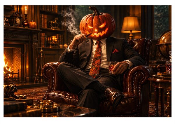 Obraz dýňový gentleman u krbu