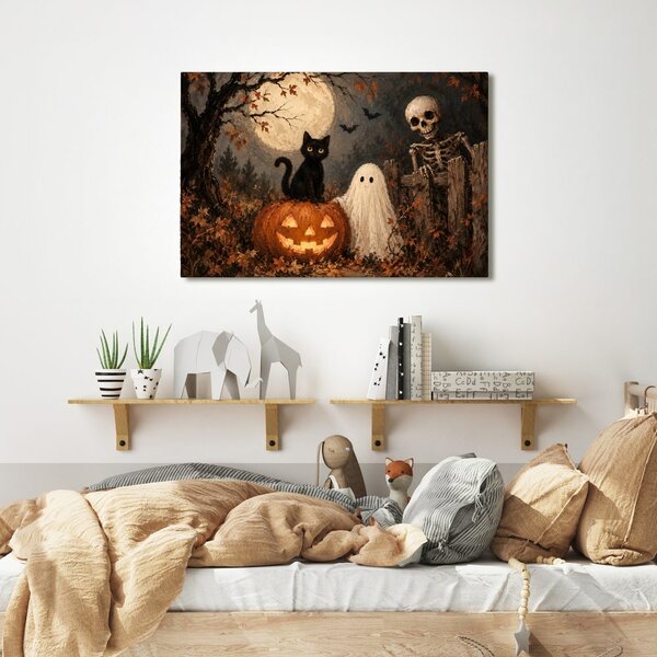 Obraz halloweenská kočka s dýní