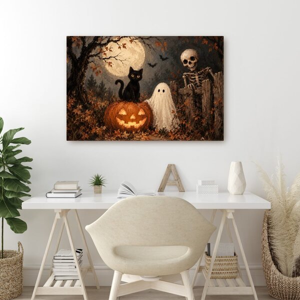 Obraz halloweenská kočka s dýní