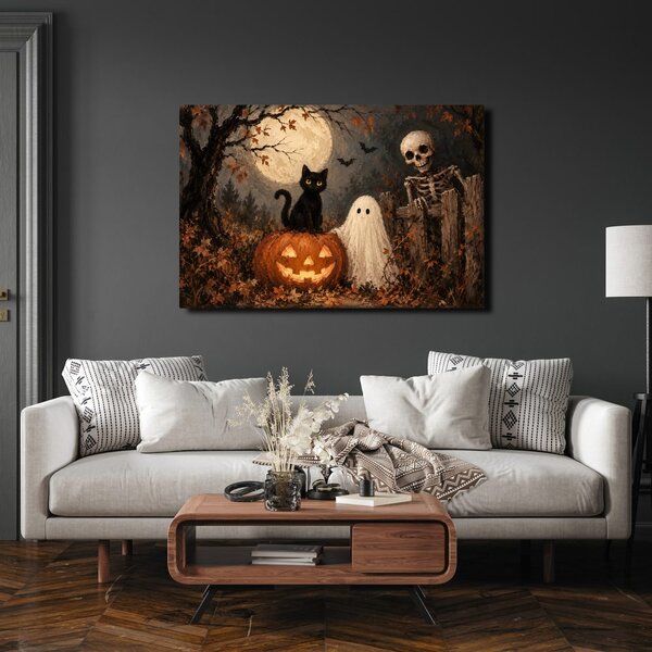 Obraz halloweenská kočka s dýní