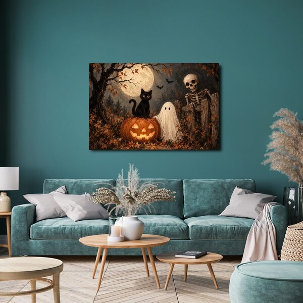 Obraz halloweenská kočka s dýní