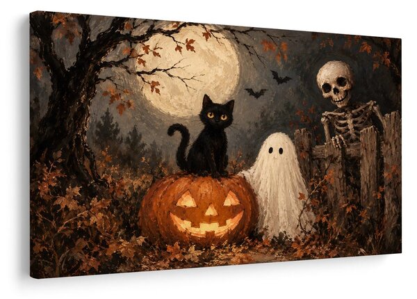 Obraz halloweenská kočka s dýní