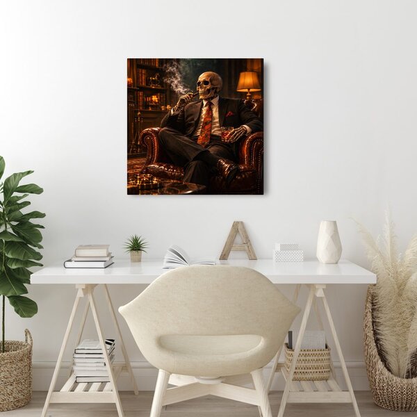 Obraz elegantní kostlivec u krbu