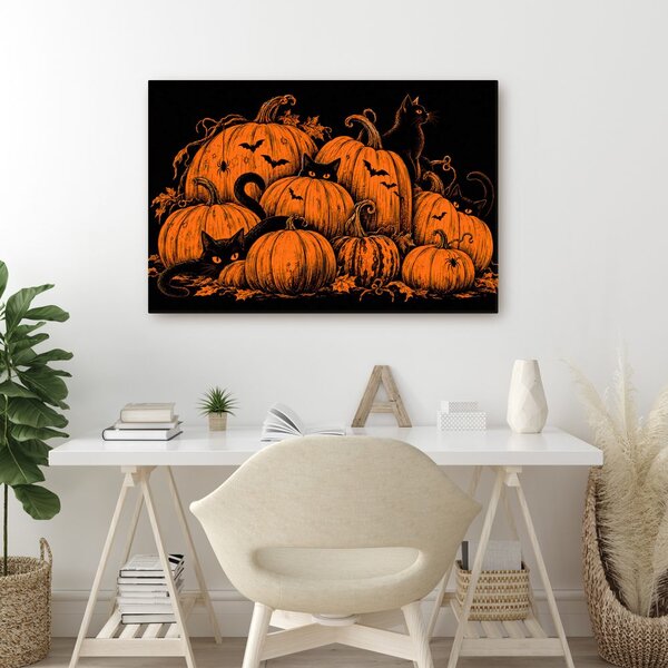 Obraz halloweenské dýně s černými kočkami