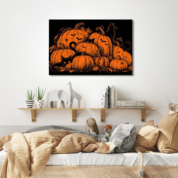 Obraz halloweenské dýně s černými kočkami