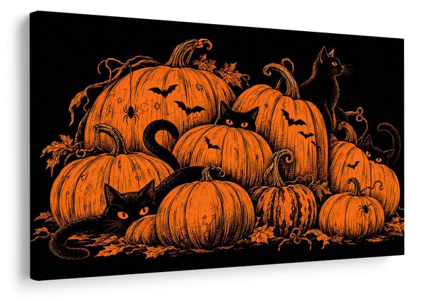 Obraz halloweenské dýně s černými kočkami
