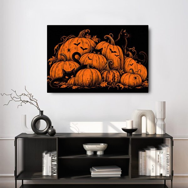 Obraz halloweenské dýně s černými kočkami