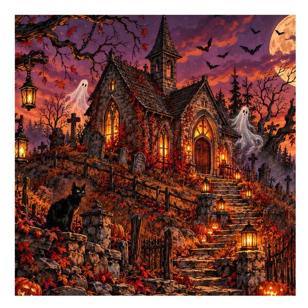 Obraz halloweenský hřbitov u kaple