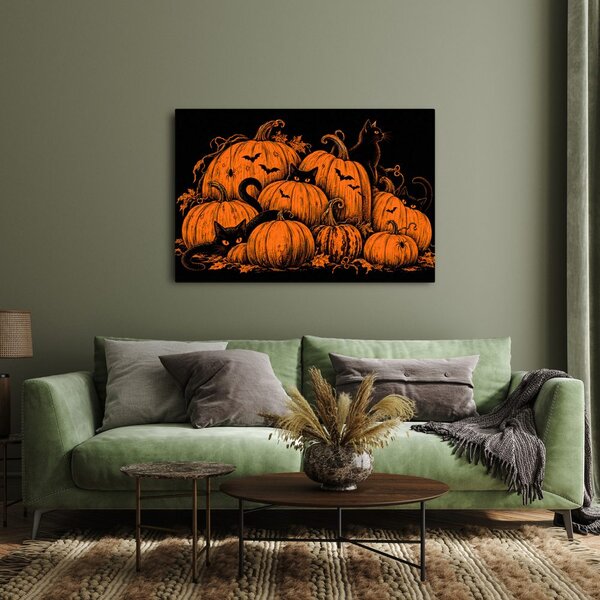 Obraz halloweenské dýně s černými kočkami