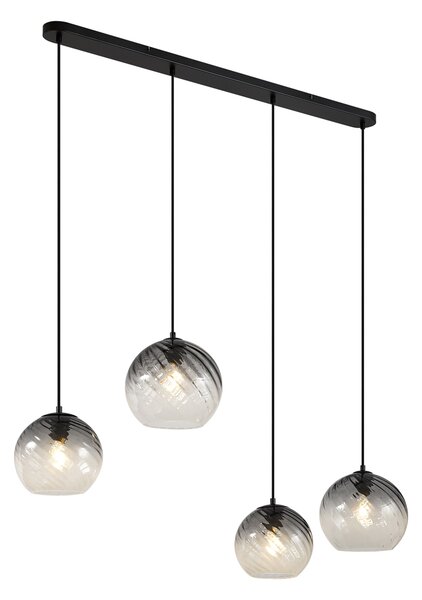 Závěsné svítidlo Art Deco černé s obdélníkovým kouřovým sklem 4-světla - Bao