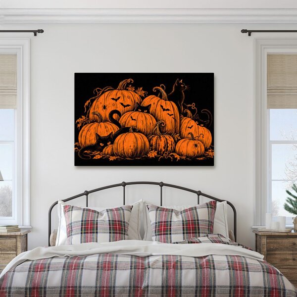 Obraz halloweenské dýně s černými kočkami