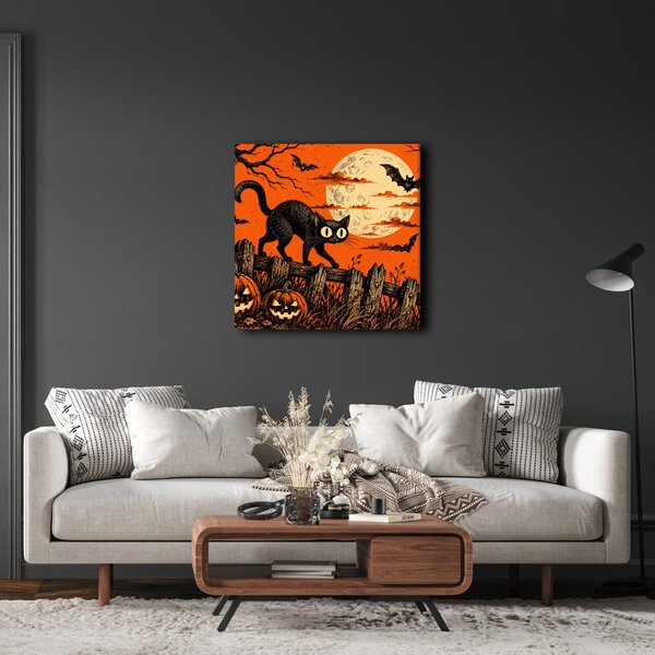 Obraz halloweenská kočka mezi dýněmi