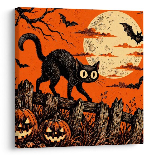 Obraz halloweenská kočka mezi dýněmi