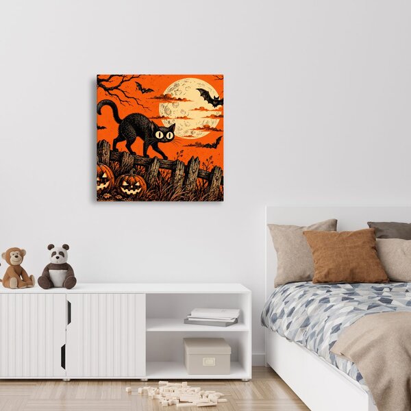 Obraz halloweenská kočka mezi dýněmi