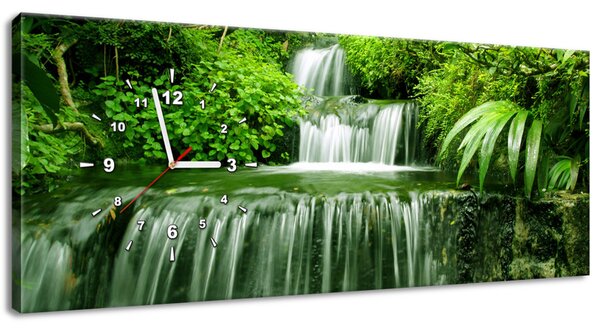 Obraz s hodinami Vodopád v deštném pralese Rozměry: 100 x 40 cm