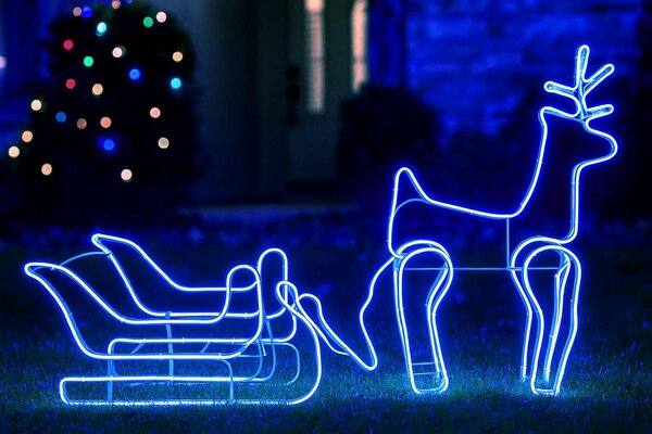 LED Vánoční dekorace Sob se saněmi – modrá, LED Neon Flex, IP44