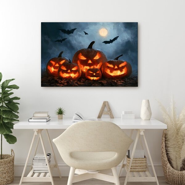 Obraz halloweenské dýně pod netopýry