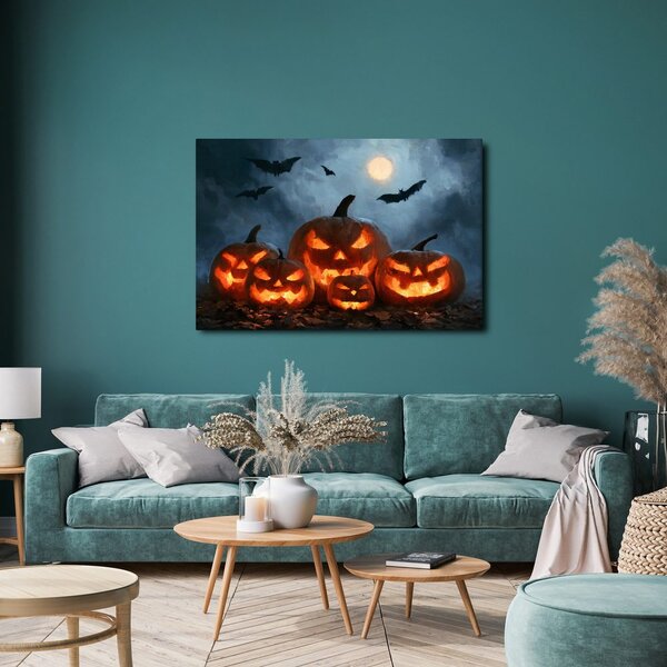 Obraz halloweenské dýně pod netopýry