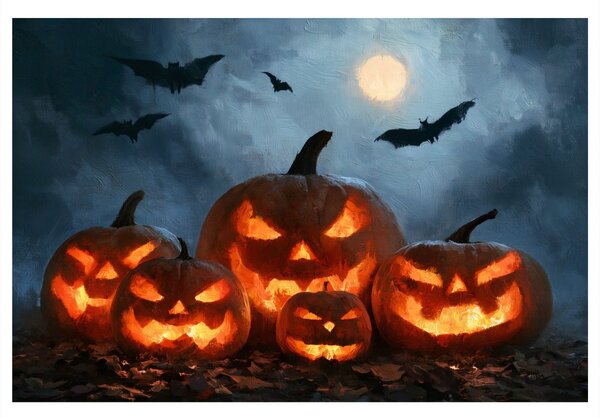 Obraz halloweenské dýně pod netopýry