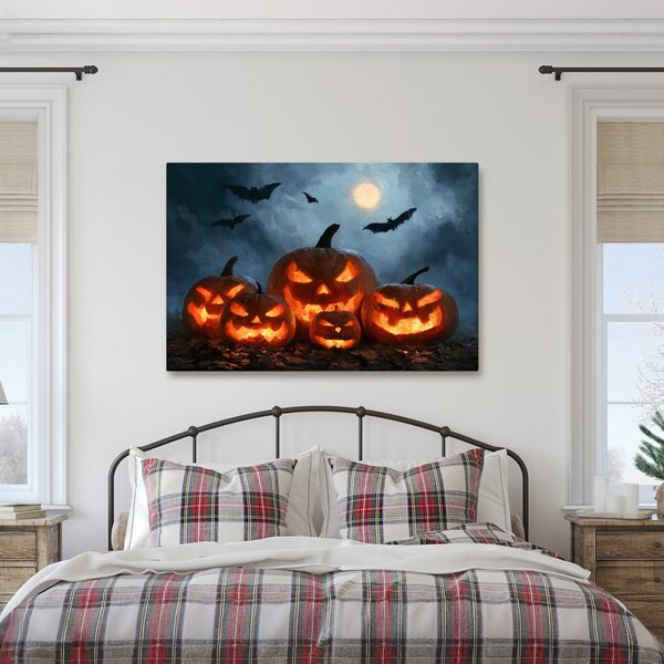 Obraz halloweenské dýně pod netopýry