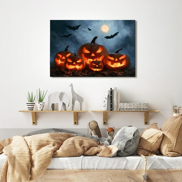 Obraz halloweenské dýně pod netopýry