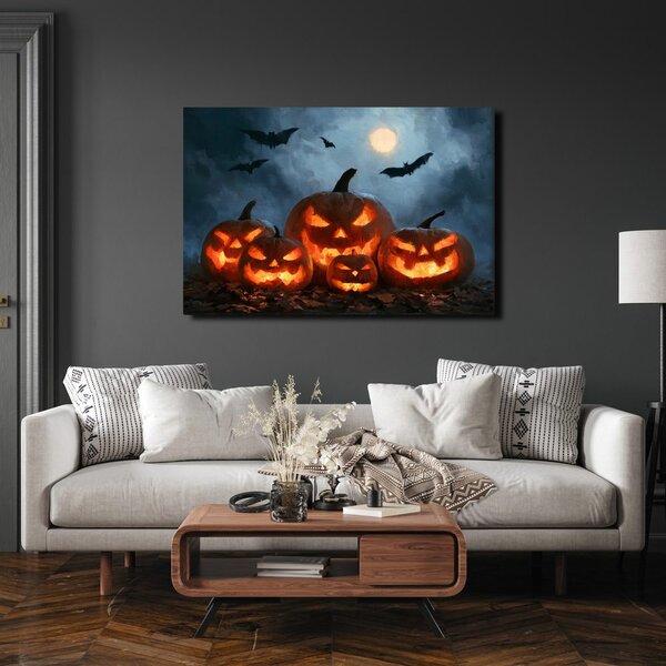 Obraz halloweenské dýně pod netopýry