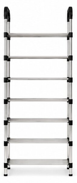 Botník, 8 pater, kov/plast, 150x58x25 cm, chrom/černá, Dekorino BB20260058