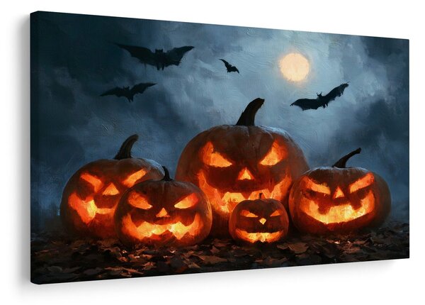 Obraz halloweenské dýně pod netopýry