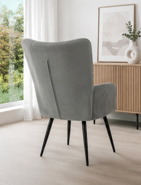Křeslo relaxační, odpočinkové, ušák, kov/samet, 98x63x69 cm, černá/světle šedá, Dekorino KR20260001