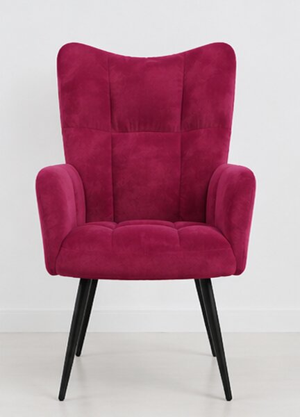 Křeslo relaxační, odpočinkové, ušák, kov/samet, 98x63x69 cm, černá/vínová, Dekorino KR20260006