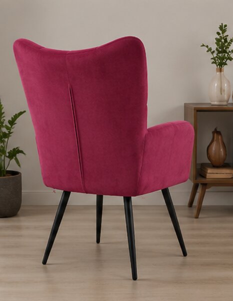 Křeslo relaxační, odpočinkové, ušák, kov/samet, 98x63x69 cm, černá/vínová, Dekorino KR20260006