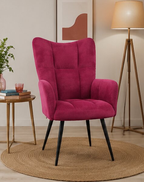 Křeslo relaxační, odpočinkové, ušák, kov/samet, 98x63x69 cm, černá/vínová, Dekorino KR20260006