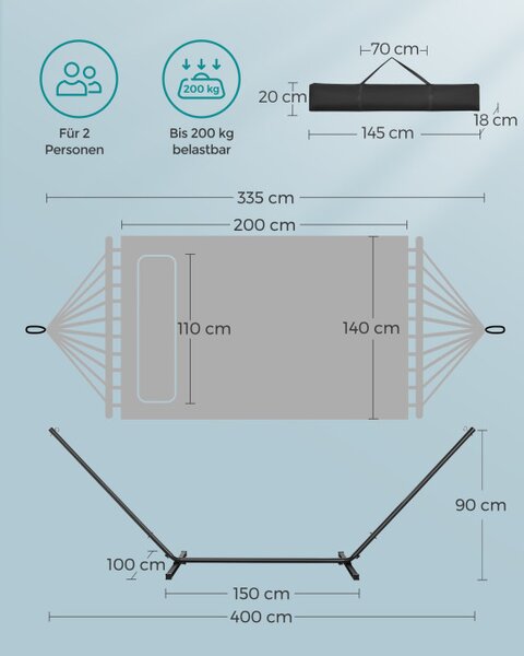 Dvoumístná houpací síť se stojanem 140x200 cm GHS002Q01