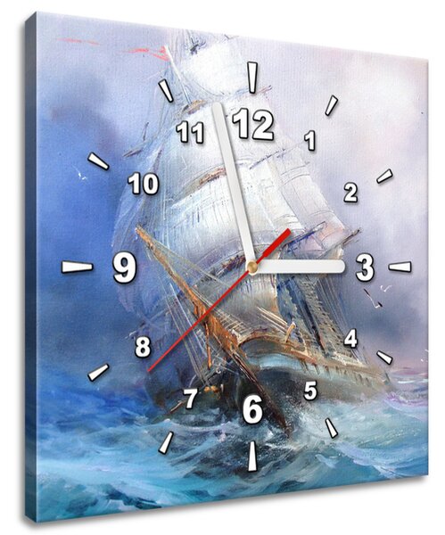 Obraz s hodinami Plachetnice na rozbouřeném moři Rozměry: 30 x 30 cm