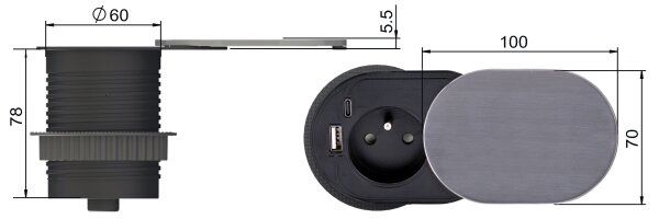 Solight PP124C-PD20 - Vestavná zásuvka 1Z + USB A+C