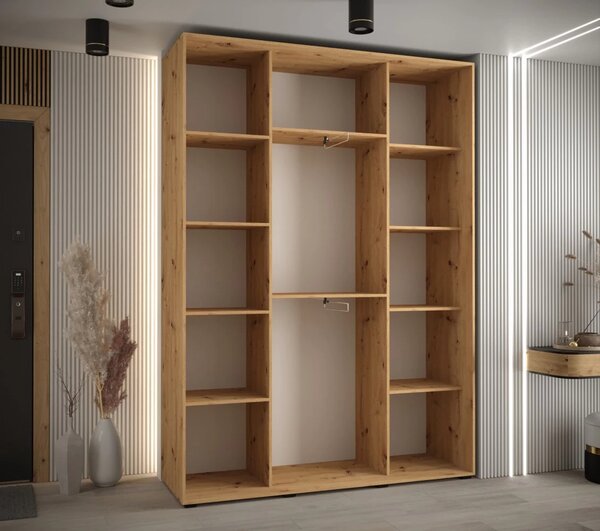 - Šatní skříň ASIRI 5 - 170/45 cm, dub artisan / bílá / stříbrná