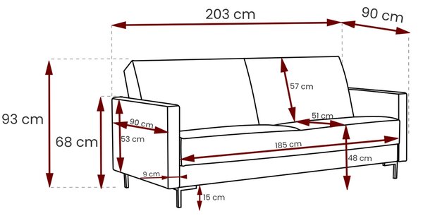 Pohovka SOLVO | 203 cm | rozkládací + úložný prostor | vínová 100 000 cyklů