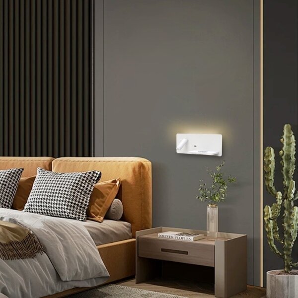 Immax 08285L-LED Nástěnné svít. s pol., USB a bezdr. nab. LED/3W/230V + LED/3W