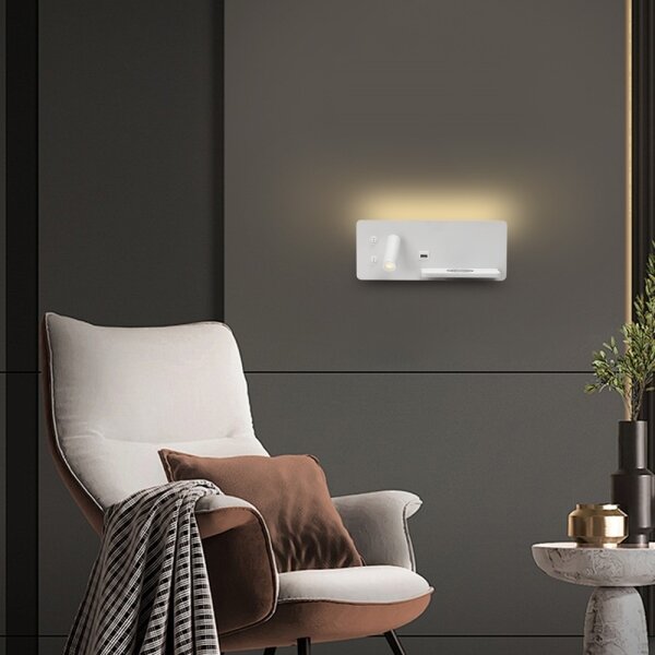 Immax 08285L-LED Nástěnné svít. s pol., USB a bezdr. nab. LED/3W/230V + LED/3W