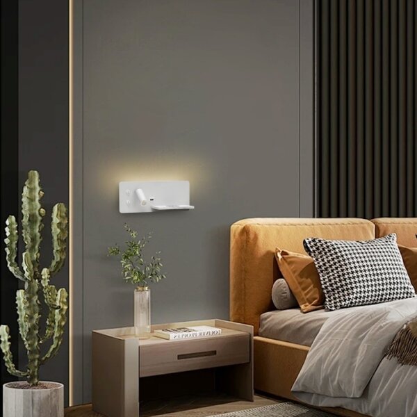 Immax 08285L-LED Nástěnné svít. s pol., USB a bezdr. nab. LED/3W/230V + LED/3W
