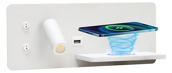Immax 08285L-LED Nástěnné svít. s pol., USB a bezdr. nab. LED/3W/230V + LED/3W