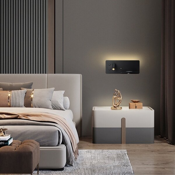 Immax 08287L-LED Nástěnné svít. s pol., USB a bezdr. nab. LED/3W/230V + LED/3W