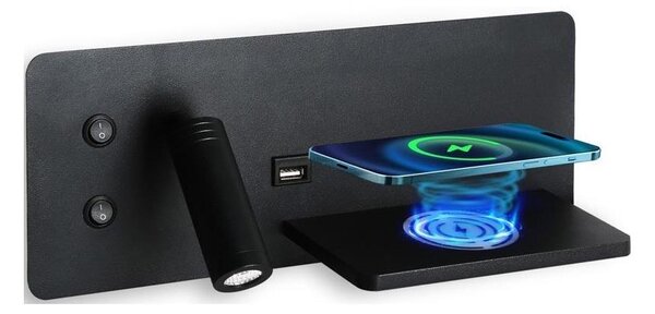 Immax 08287L-LED Nástěnné svít. s pol., USB a bezdr. nab. LED/3W/230V + LED/3W