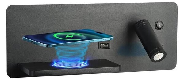 Immax 08288L-LED Nástěnné svít. s pol., USB a bezdr. nab. LED/3W/230V + LED/3W
