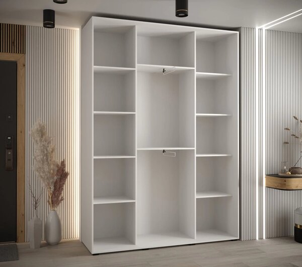 Šatní skříň ASIRI 5 - 170/45 cm, bílá / dub artisan / stříbrná