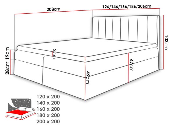 Manželská postel 180 cm Fista (černá + světle šedá)
