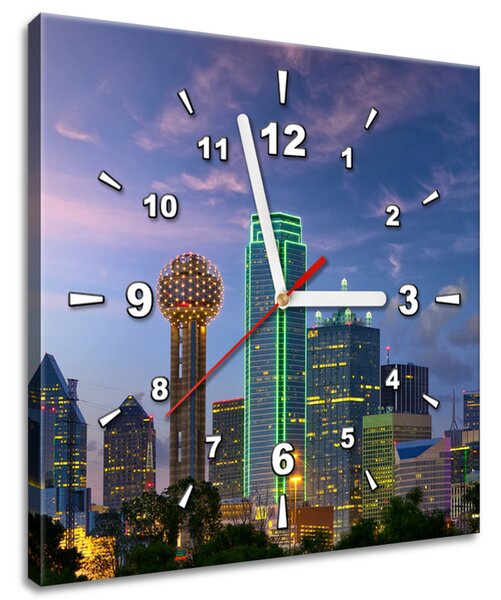 Obraz s hodinami Dallas City USA Rozměry: 30 x 30 cm
